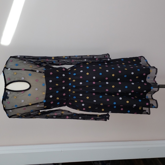 Modcloth Dazzle Do It Dotted Black Mesh Long Sleeve Dress, Size Medium - Picture 2 of 9